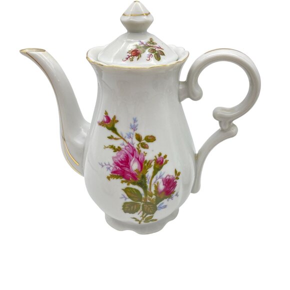 VTG Moss Rose coffee pot set Floral Chintz country cottage core shabby chic - Picture 9 of 16
